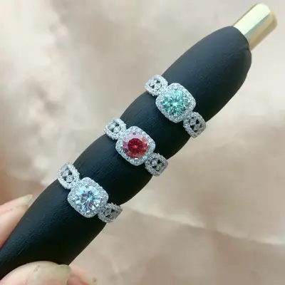 S925 Sterling Silver Lace Princess Cut Moissanite Ring for Women, Wide Band - 7