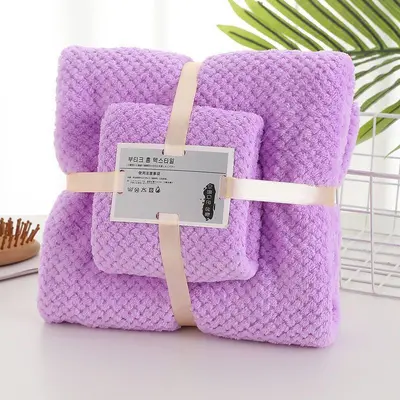 Coral fleece towel set with pineapple pattern, 2 pieces, absorbent, thick - 8