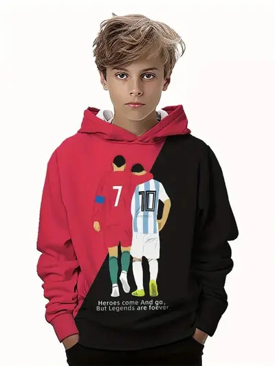 Erkek çocuk 3D dijital baskılı gevşek kapüşonlu sweatshirt