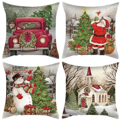 American Vintage Christmas Linen Pillow Cover Printed Sofa Cushion Cover Holiday Decoration Pillowcase Without Core Cushion Cover - 11