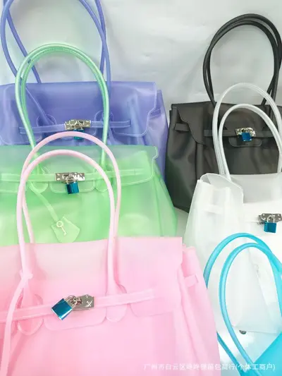 JellyFirkin TPU Şeffaf Puantiyeli Jöle Tote Çanta, Tek Omuz