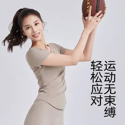 New V-neck ribbed slim-fit yoga garment short sleeve sweat-wicking built-in chest pad fixed fake two-piece women's sports top