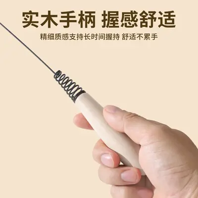 Cat Teaser Wand with Steel Wire Feathers and Long Solid Wood Handle - 4