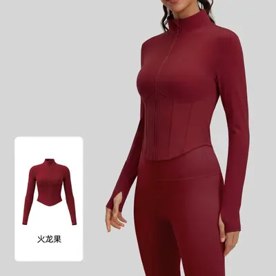 Women's Yoga Jacket, Stand-Collar Long-Sleeve, Running and Pilates Sports Top - 7