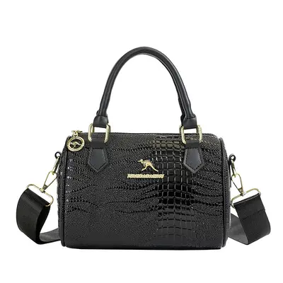 Crocodile Pattern Women's Handbag, Black, Wide Strap, Casual Crossbody - 5