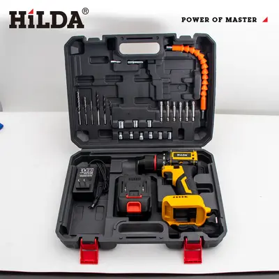 Hilda Bürstenlos 21V Lithium-Ionen Bohrmaschine mit hohem Drehmoment, grenzüberschreitende Neuversion Lithium-Ionen Elektrobohrer Elektroschraubendreher Starter Set