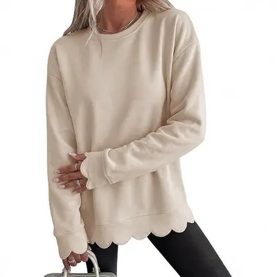 Women's Solid Color Round Neck Long Sleeve Fan-Cut Sweatshirt - 4