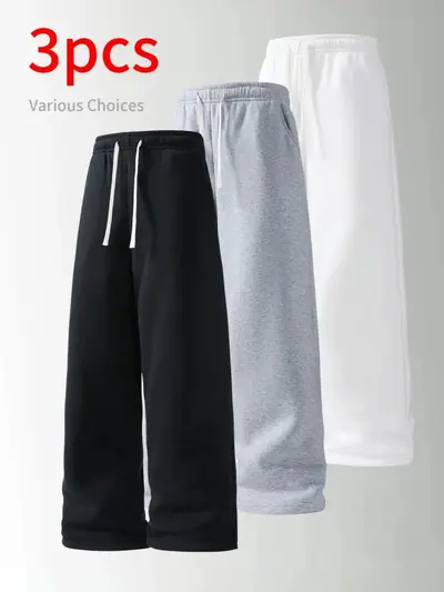 Wide-Leg Autumn-Winter Sweatpants, 3-Piece Set, Loose Fit - 6