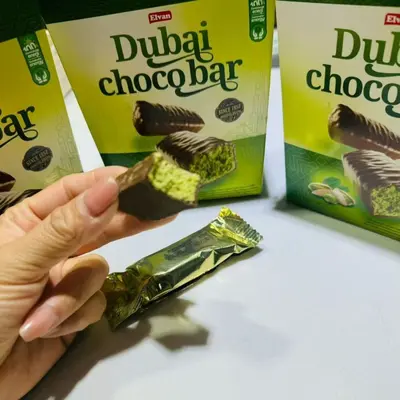 Dubai Chocolate Bar with Pistachio Filling, Boxed, Made in Turkey