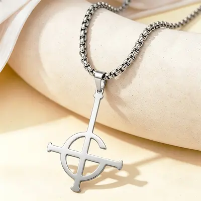 TOHM Stainless Steel Ghost Cross Pendant Necklace, Punk Style