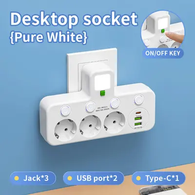跨境欧规一转多款式开关USB-C插座带usb智能插座排插拖线板TypeC - 11