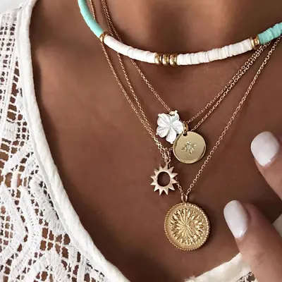 Personalized Soft Clay Pendant Necklace, Coconut Tree, Starfish and Flower Design - 7