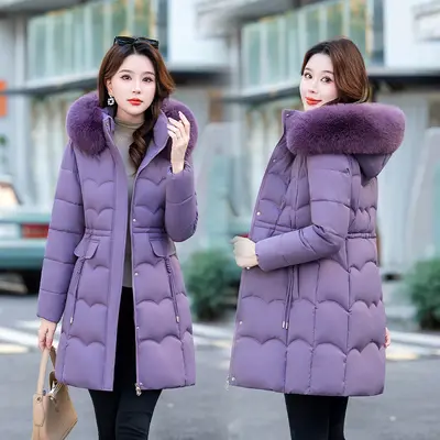 Women's Mid-Length Down Coat with Large Fur Collar, Winter 2026 - 11