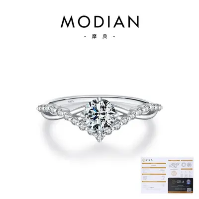 MODIAN 50 puan moissanit taç yüzük S925 gümüş kadın - 7