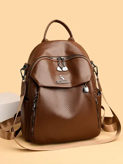 Women's Retro PU Soft Leather Backpack for Commuting - 2