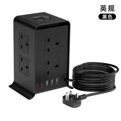 Cross-border UK/US standard vertical power strip, USB multi-port fast charging socket, multi-functional household flame-retardant smart outlet. - 8