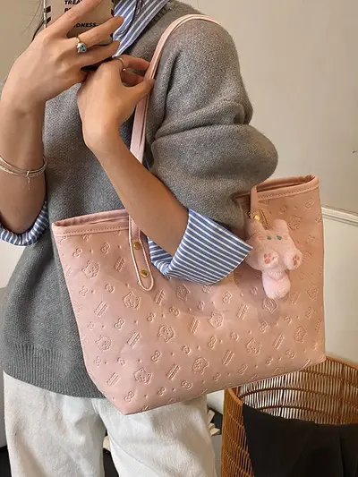 Vintage Embossed Women's Shoulder Tote Bag, Large Capacity Commuter - 4