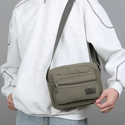Dicke Canvas-Herren-Umhängetasche mit mehreren Fächern, abriebfest - 4