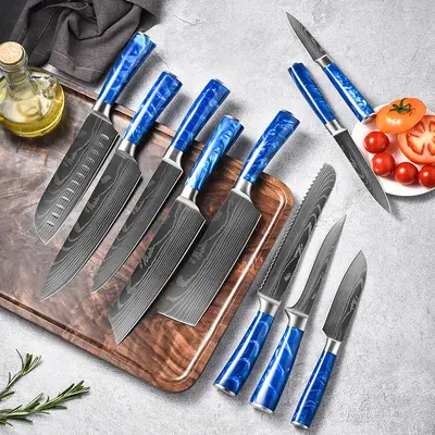 Damaszener-Muster Messerset, 7-Zoll Santoku, Entbeiningmesser - 1