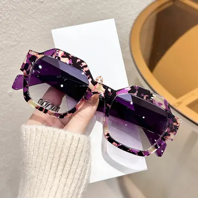 Colorblock Polygon Sunglasses for Women, Trendy