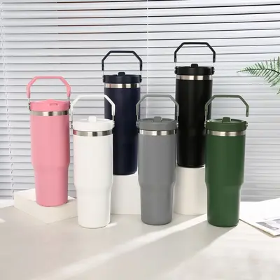 30oz Pipetli Termos Araba Bardağı, 304 Paslanmaz Çelik, Büyük Kapasiteli