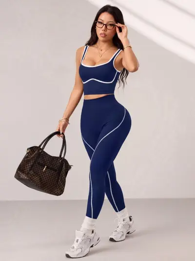 Amazon New Style Yoga Wear Set Striped Yoga Pants Women Quick-Dry Outdoor Sports Pants High Waist Butt-Lifting Yoga - 9