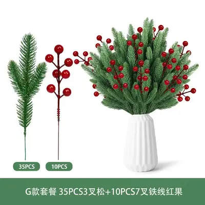 Christmas Pine Needle Decoration Set with Red Berries and Artificial Aquatic Plants - 13