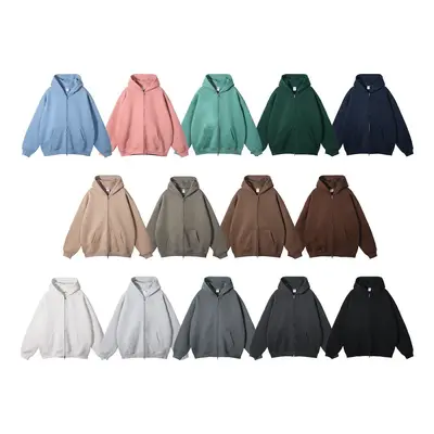 Men's Fleece-Lined Zip Hooded Sweatshirt, 350G, Loose Fit