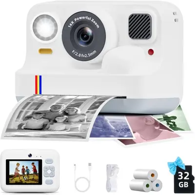 Polaroid tarzı anlık baskı dijital fotoğraf makinesi, HD, Bluetooth, çift kamera, çocuklar - 11
