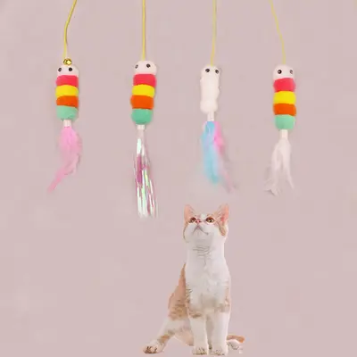 Yeni asılı kedi teaser çubuğu, geri çekilebilir kapı asılı elastik ip, tüy kendi kendine zevk ve can sıkıntısı giderici eser, popüler kedi alay oyuncağı - 3