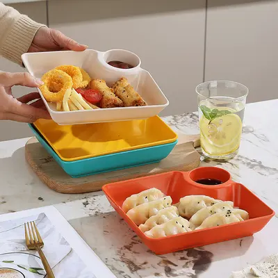 Japon Tarzı Mandu Tabağı Soslu Ayrık Bölmeli Atıştırmalık Servis Tabağı