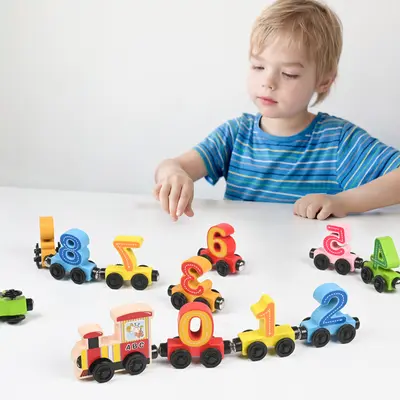Wooden Magnetic Digital 12-Section Combined Small Train Toy for Children, Boys and Girls Ages 2-4, Baby Early Education Enlightenment - 5