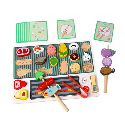 Ahşap barbekü oyun seti, rol yapma mutfak oyuncağı, erken öğrenme için - 6