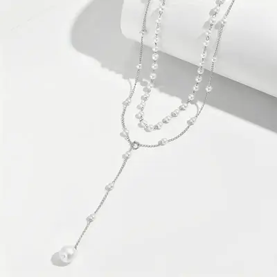 Pearl necklace Y-shaped with tassel, layerable