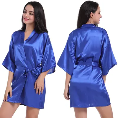 Amazon Grenzüberschreitender Damen-Satinmorgenmantel gedreht, einfarbig glänzend, Sommer dünn, sexy, kurze Strickjacke, Bademantel - 8