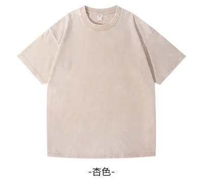 Washed Unisex Crew Neck T-Shirt, 220g Combed Cotton, Retro Loose Fit - 9