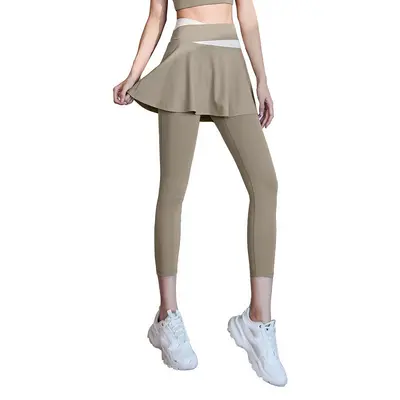 Kadın Sahte İki Parça Yoga Pantolonu, Yüksek Bel Kalça Kaldırıcı, Hızlı Kuruyan - 6