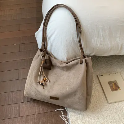 Women's Large Capacity Suede-Look Underarm Tote Bag - 8
