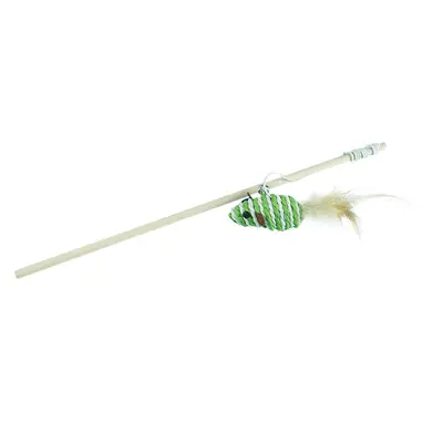 Long Cat Teaser Wand with Feathers, Bell and Bite-Resistant Solid Wood Handle - 6