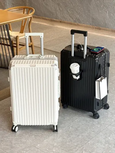 Suitcase 24 inch silent universal wheeled luggage multifunctional rechargeable cup holder aluminum frame suitcase women's 20 inch