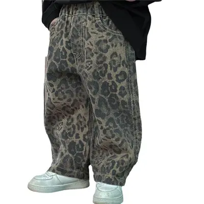 Boys' Autumn Jeans, Leopard Print, Straight-Leg