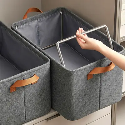 Fabric steel frame foldable storage box with lid, dust and moisture resistant - 1