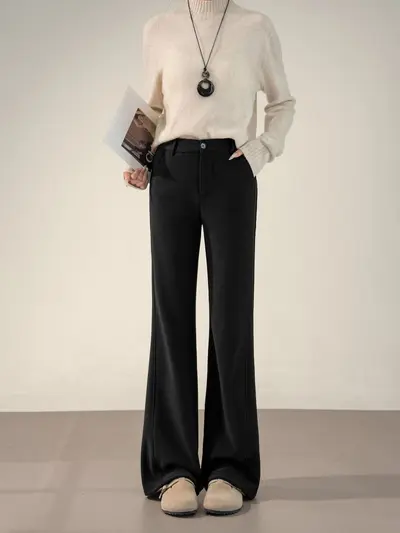 High-Waist Stretch Flare Trousers Black Women 2026