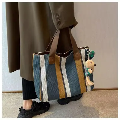 Neue Trend Schultertasche, modische urbane große Kapazität Leinwand-Strukturtasche, einfache Vorstadt-Alltags-Tote-Tasche - 7
