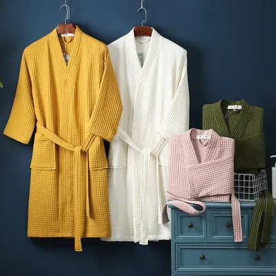 Pure Cotton Waffle Bathrobe, Long, Thin, Spring and Summer