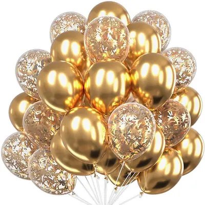 12-Zoll-Ballonset in Gold mit langen Pailletten-Konfetti für Geburtstag