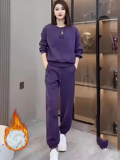 Plus Size Women's Two-Piece Sweatpants Set, Thin Spring Autumn Style