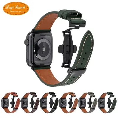 Men's Genuine Leather Apple Watch Strap, Butterfly Buckle, Series 1-7