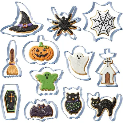 Stainless Steel Halloween Cookie Press Mold, Pumpkin and Bat Shapes