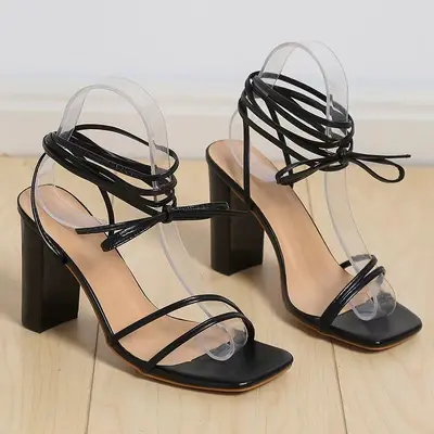 Women's Stiletto Sandals, Plus Size, High Heel, Cross Strap - 7